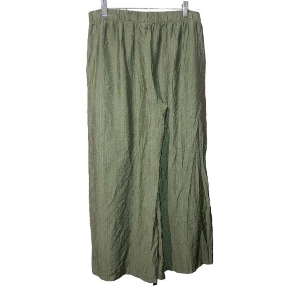 Topshop woman’s olive green wide leg crinkle ankle pants size 4 Small - Picture 10 of 13